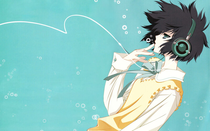 Background Anime nam buồn nền xanh