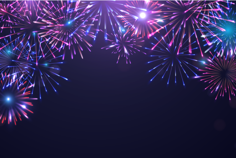 Background chúc mừng năm mới pháo bông hồng và xanh