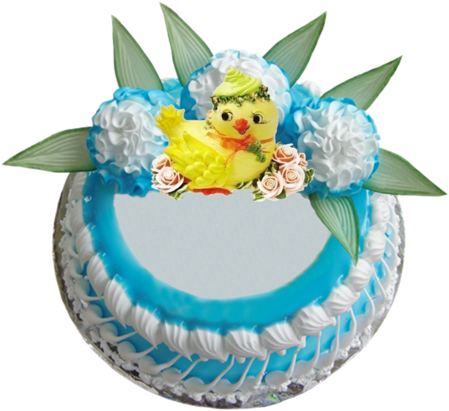 Bánh sinh nhật con gà cho người tuổi dậu viền xanh biển