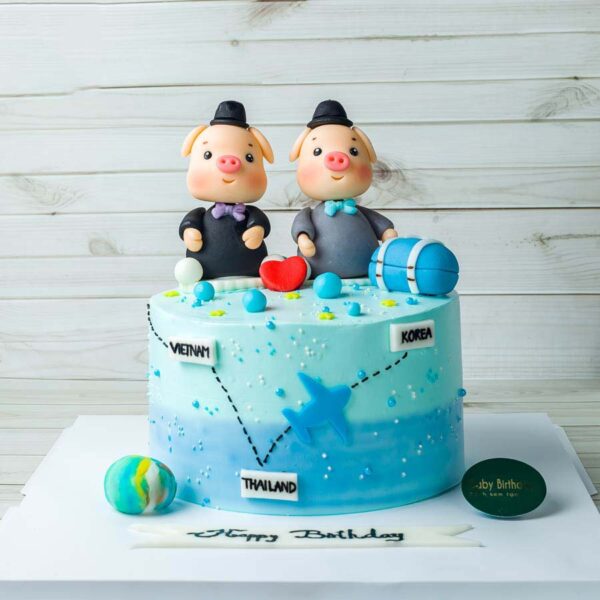 Bánh sinh nhật ngộ nghĩnh hình hai chú Heo