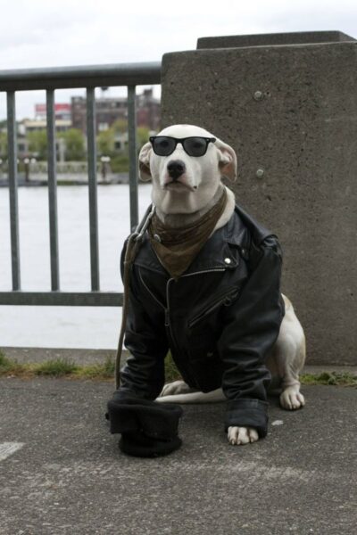 Bild eines Hundes mit schwarzer Brille