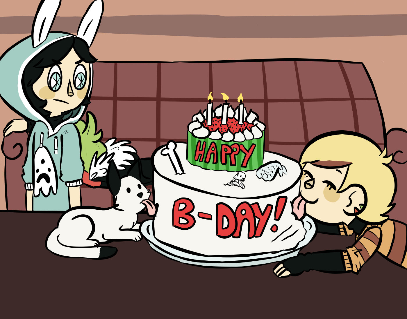 Chúc mừng sinh nhật liếm bánh hoạt hình