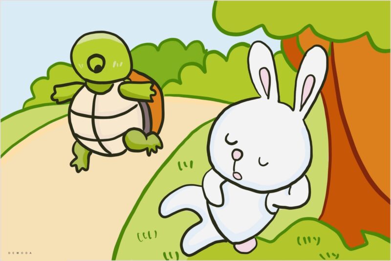 Hình ảnh rùa và Thỏ cute minh họa truyện ngụ ngôn
