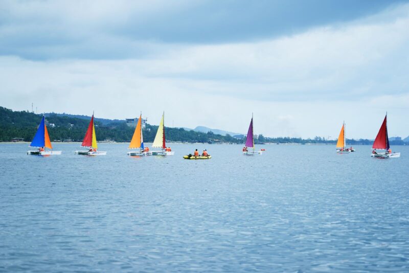 Hình ảnh thuyền buồm nhiều màu sắc trên biển