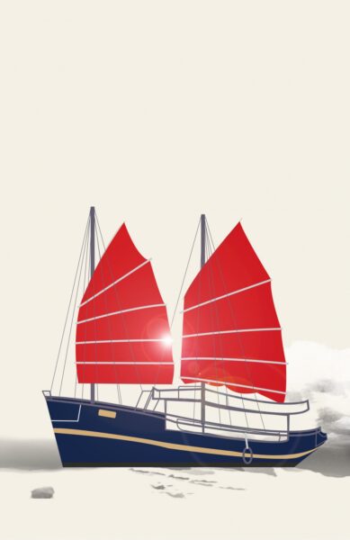 Hình ảnh thuyền buồm thân xanh cánh đỏ thắm cho điện thoại