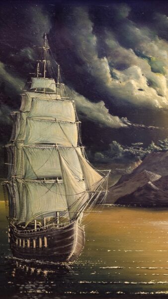 Hình ảnh thuyền buồm trắng trong đêm - tranh vẽ cho điện thoại