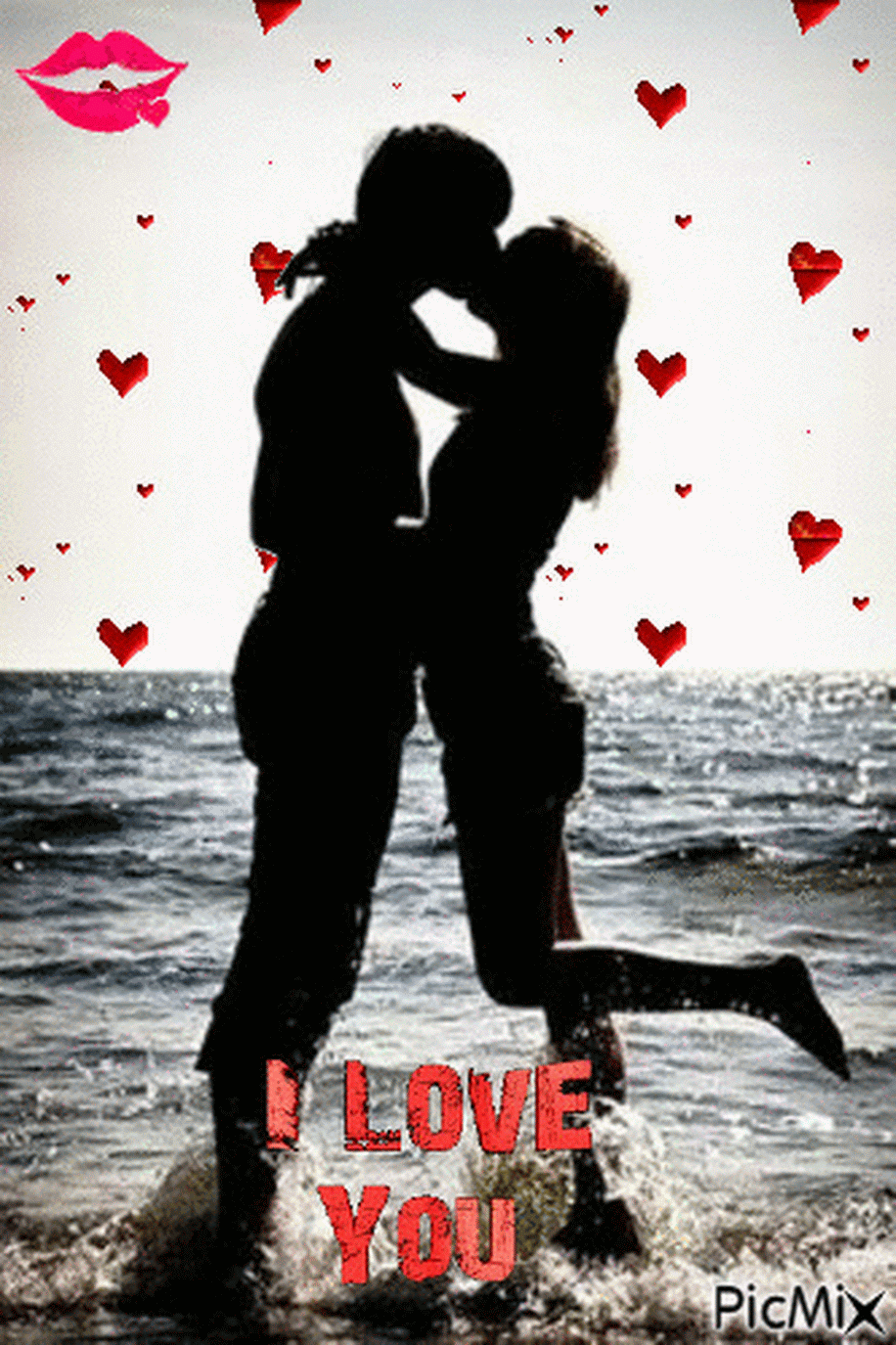 Hình động tình yêu cho điện thoại - cặp đôi hôn nhau trước biển