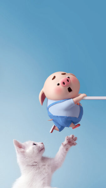 Hình nền iPhone 13 mèo và lợn dễ thương