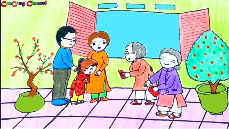 Hình tết đẹp - ảnh bé vẽ lì xì ngày tết