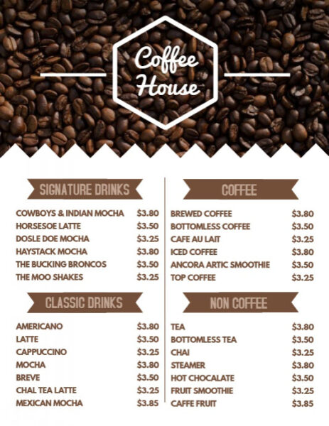 Mẫu menu cafe basic tông trắng nâu