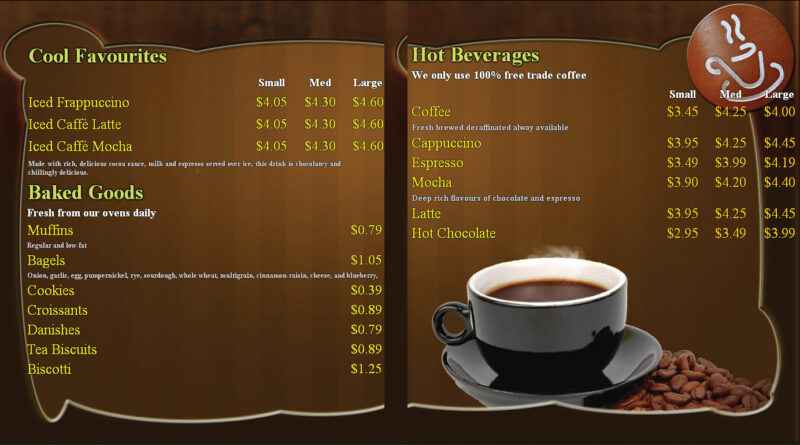 Mẫu menu cafe cổ điển tông nâu