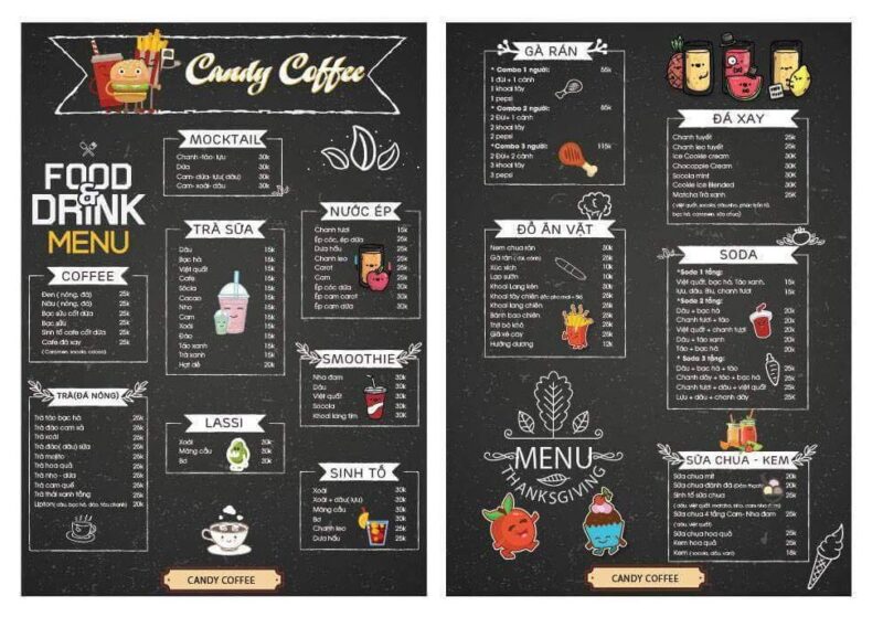 Mẫu menu cafe đa dạng nhiều loại