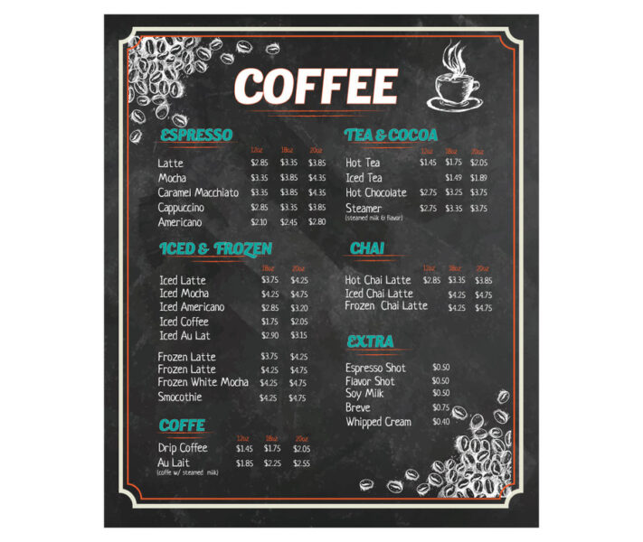 Mẫu menu cafe decor hạt cafe