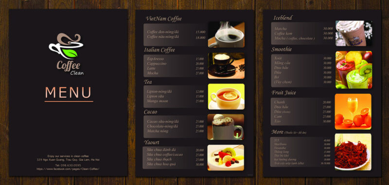 Mẫu menu cafe nền tối dáng dọc