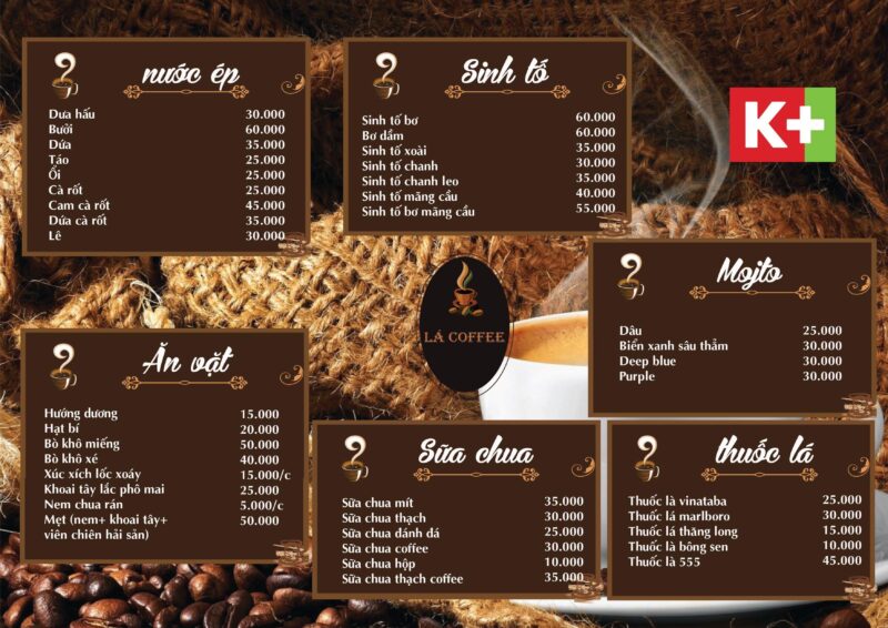 Mẫu menu cafe phông nền nâu