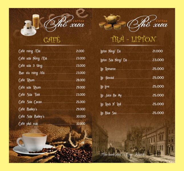 Mẫu menu quán cafe phố xưa