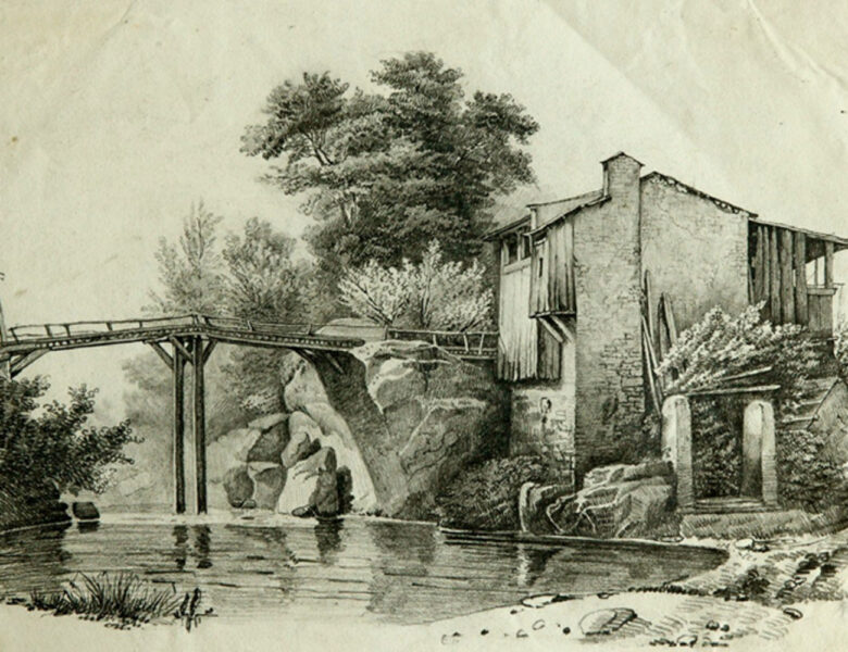 Tranh chì phong cảnh cây cầu sau nhà