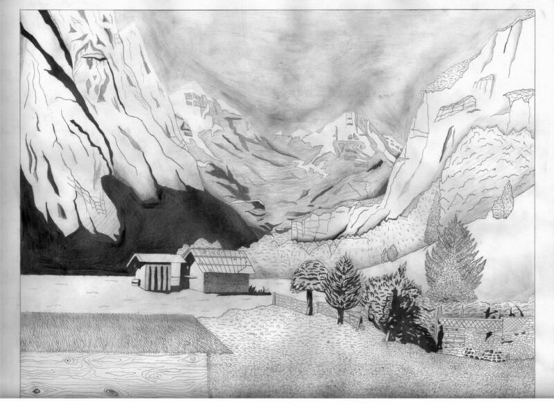 Tranh chì phong cảnh đồi núi trập trùng