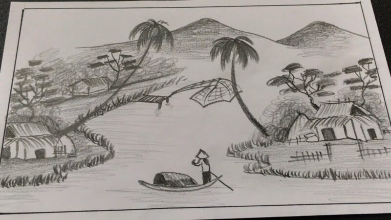 Tranh chì phong cảnh làng quê Việt