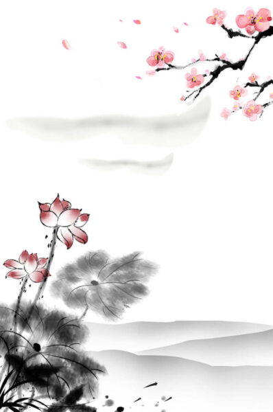 Tranh cổ phong hoa sen và hoa anh đào