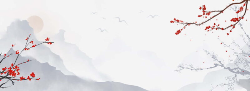 Tranh cổ phong những cành cây có hoa đỏ đẹp