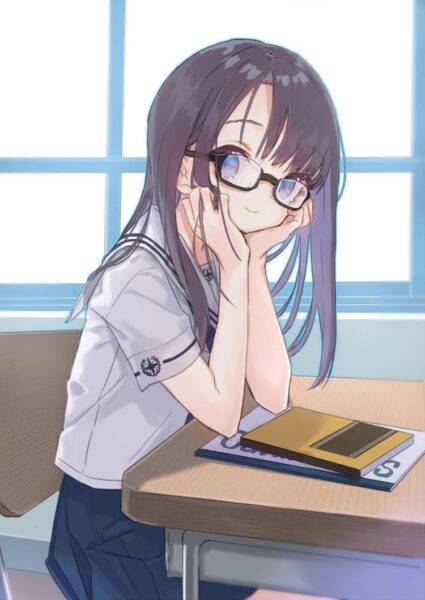ảnh anime nữ đeo kính cute đáng yêu