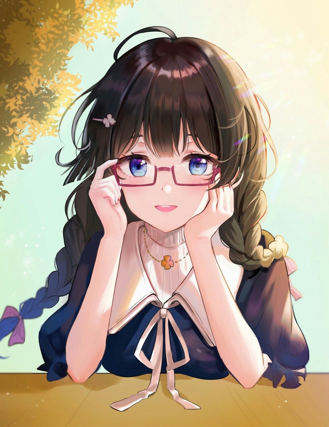 Kính râm, áo thun trắng và nụ cười đầy tươi tắn - cô nàng anime đeo kính cute sẽ đem đến cho bạn cảm giác ấm áp và dễ chịu. Hãy chiêm ngưỡng hình ảnh của cô nàng này để cảm nhận sự dịu dàng và duyên dáng.