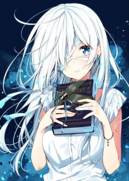 ảnh anime tóc trắng băng mặt