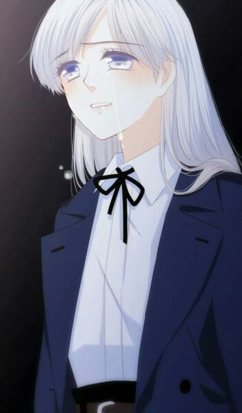 ảnh anime tóc trắng buồn khóc
