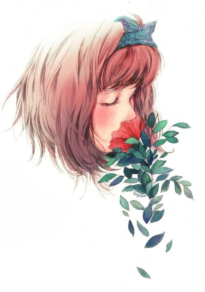 Ảnh avatar nữ ngửi hoa