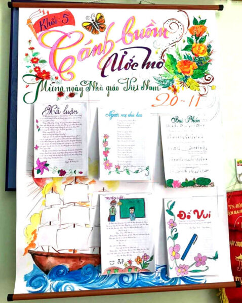 ảnh báo tường do các bạn học sinh tiểu học thực hiện