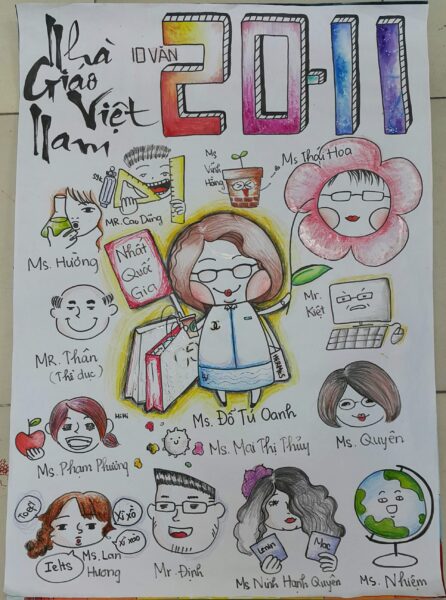 ảnh báo tường với các nhân vật dễ thương