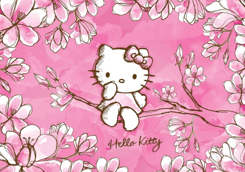 hình ảnh hello kitty và mùa hoa anh đào