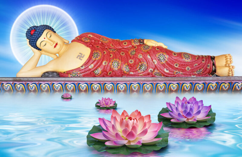 ảnh phật a di đà trong tư thế nằm