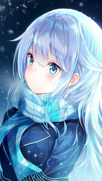Anime girl tóc xanh dương lạnh lùng