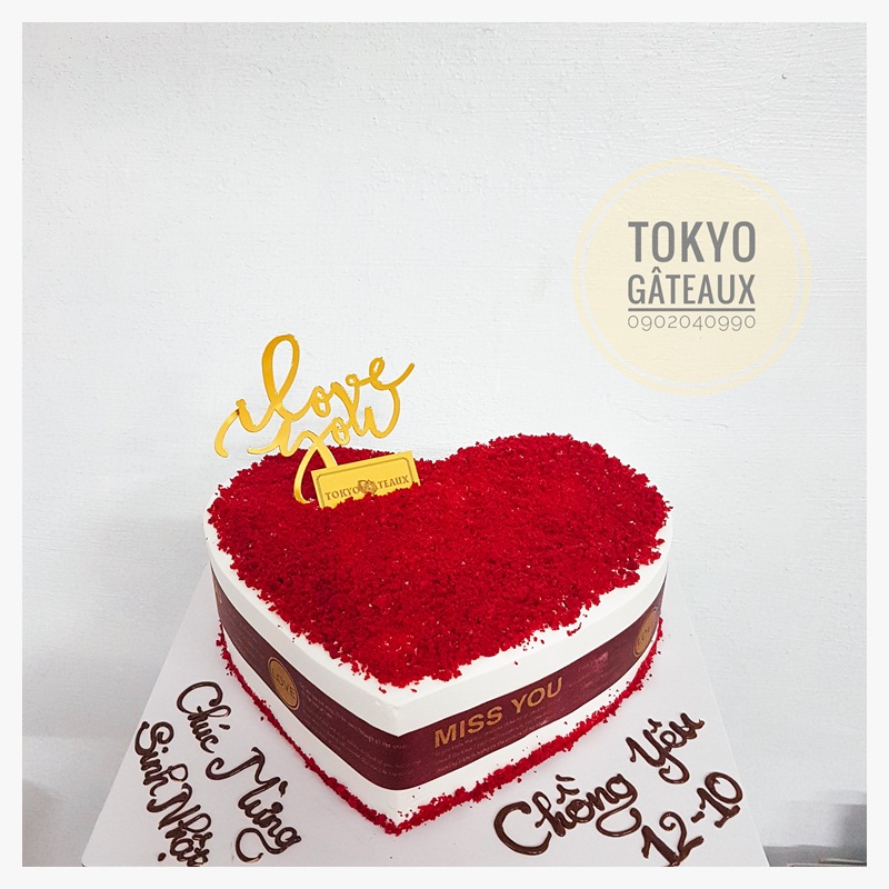Bánh gato sinh nhật hình trái tim tặng chồng yêu tông hồng đỏ 3329 - Bánh  sinh nhật, kỷ niệm