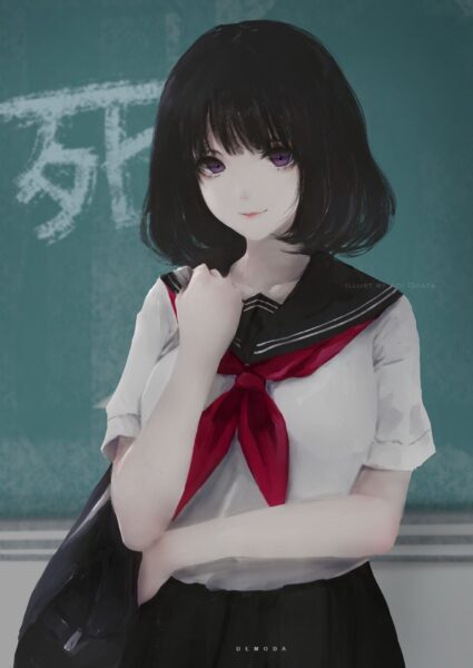 hình ảnh anime nữ ngầu, lạnh lùng mặc quần áo học sinh