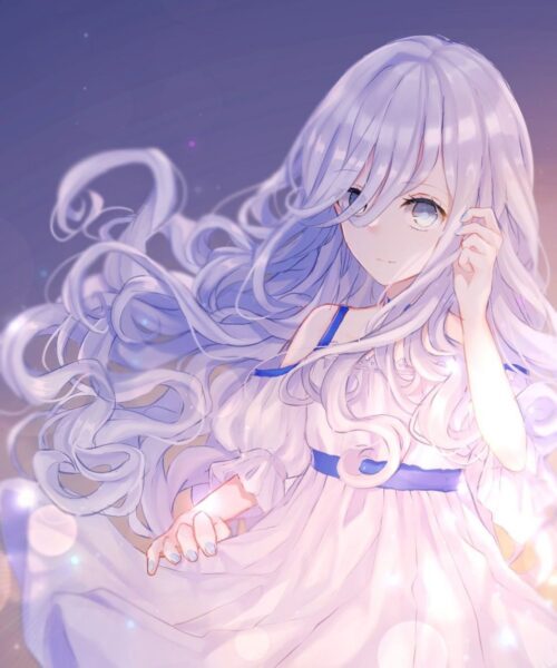 Hình ảnh anime tóc trắng nữ dễ thương