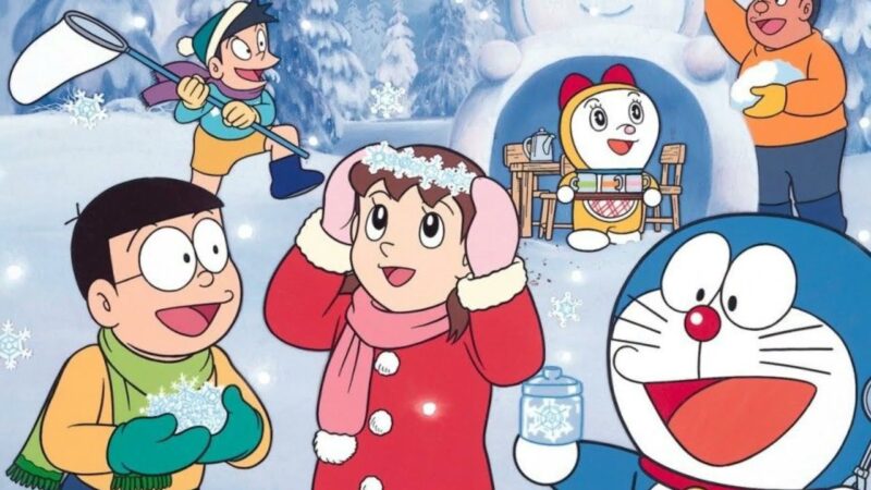 Hình ảnh Doremon nghịch tuyết