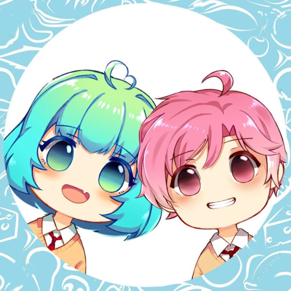 Bild von Yummie mit blauen Haaren und einem Jungen mit rosa Haaren