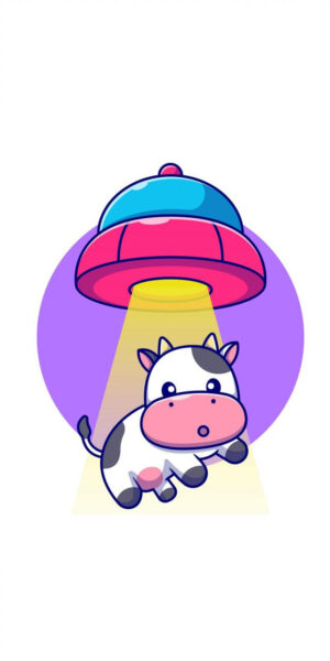 Hình nền bò sữa cute bị hút lên đĩa bay