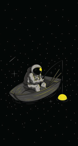 Hình nền phi hành gia cute ngồi thuyền câu trăng