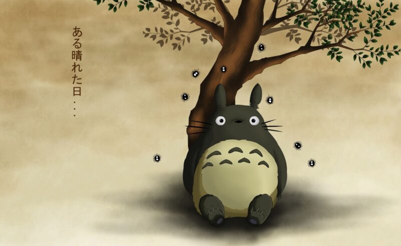 Hình nền Totoro ngồi dưới gốc cây