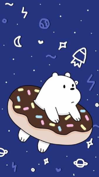 Hình nền We Bare Bear gấu trắng ngồi trong bánh donut