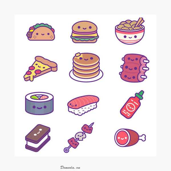 Hình vẽ sticker đáng yêu món ăn đơn giản