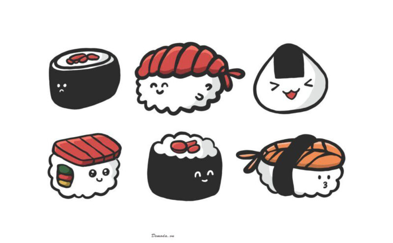 Hình vẽ sticker đáng yêu Sushi đơn giản