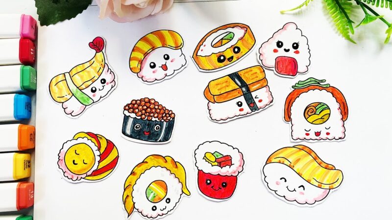 Hình vẽ sticker đồ ăn cute dễ vẽ