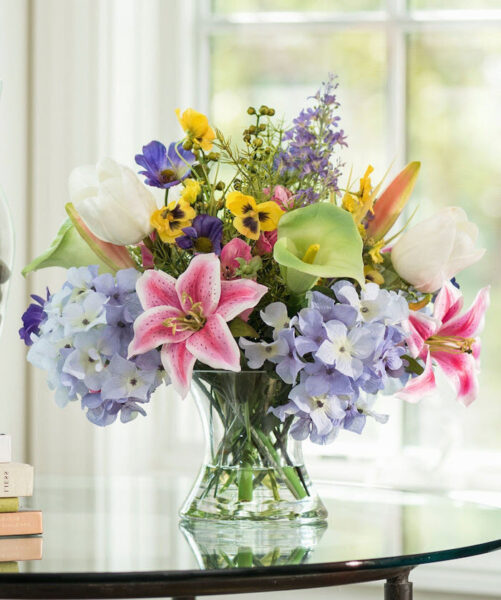 mẫu hoa để bàn bình hoa đa sắc