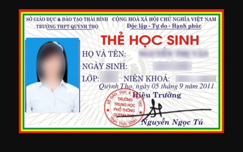 mẫu thẻ học sinh che mờ thông tin