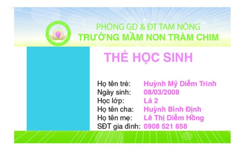 mẫu thẻ học sinh mầm non không ảnh